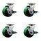 Service Caster 4 Inch Green Poly on Cast Iron Swivel Caster Set with Roller Bearings and Brakes SCC-20S420-PUR-GB-TLB-4 - alternate 1